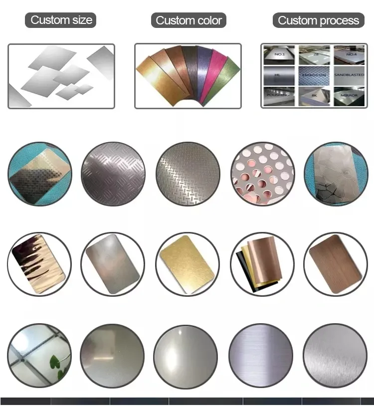 201 304 316 Stainless Steel Sheet PVD Gold 8K Hairline 304 316L 304L Stainless Steel Sheet