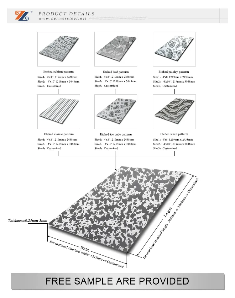 304 Stainless Steel Sheet with Certificate for Exporting Etched Surface for Elevator Wall Decoration