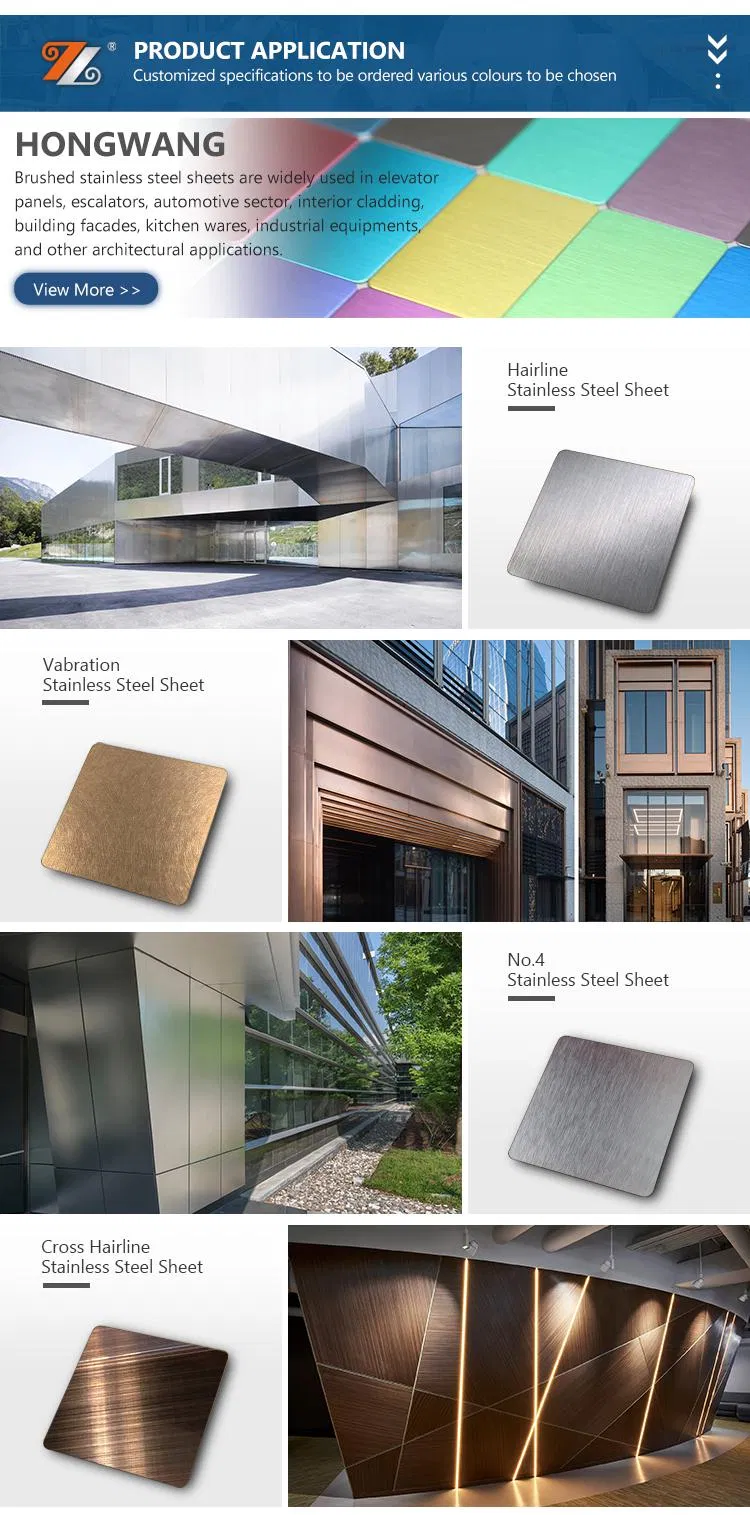 Customized Thickenss 304 Decorative Brushed Hairline Stainless Steel Sheet in PVD Color Coating