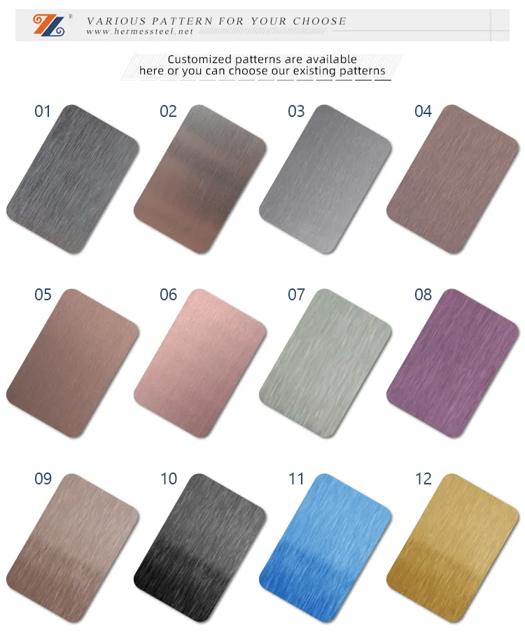 Decorative Gun Metal PVD Color Coated Stainless Steel in Brushed Mirror Sandblasted Hairline Finish