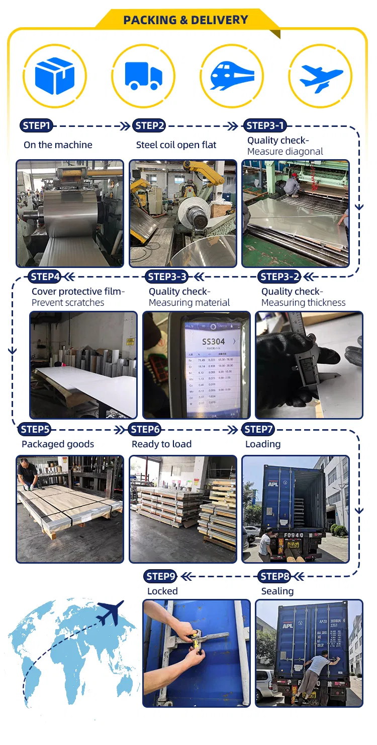 Hot/Cold Rolled ASTM A240 304 321 316L 310S 2b Ba Mirror Brushed, Hl Colored, Polished Surface Finish 4X8 Mirror Laser Cutting Stainless Steel Plate