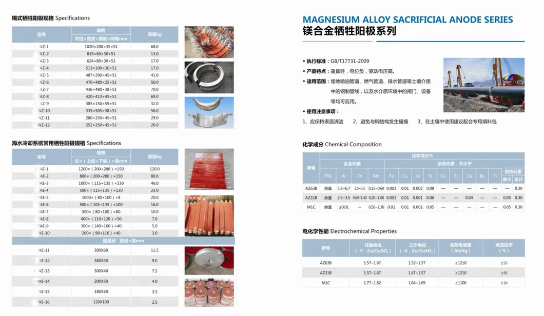 Sacrificial Zinc Anode /High Potential Magnesium Anodes/Aluminum Anode for Cathodic Protection