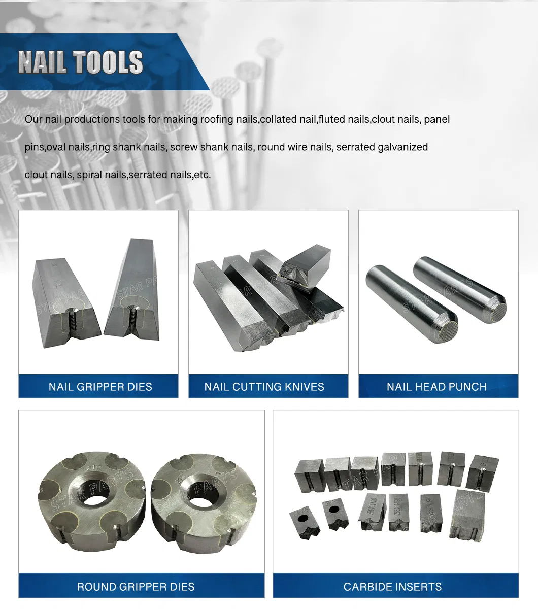 Standard Tungsten Carbide Nail Cutter Tools for Wafios Nail Making Machine